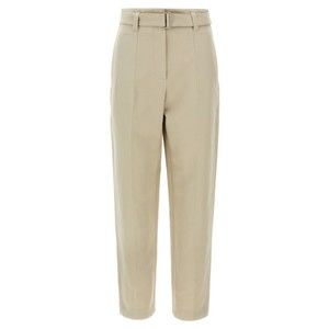 Brunello Cucinelli High-Waisted Cotton-Linen Trousers With Adjustable Belt - NWT